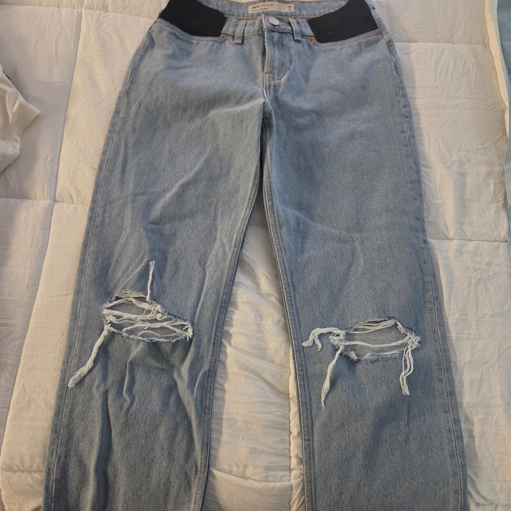 ASOS Light Blue Ripped Maternity Boyfriend Jeans